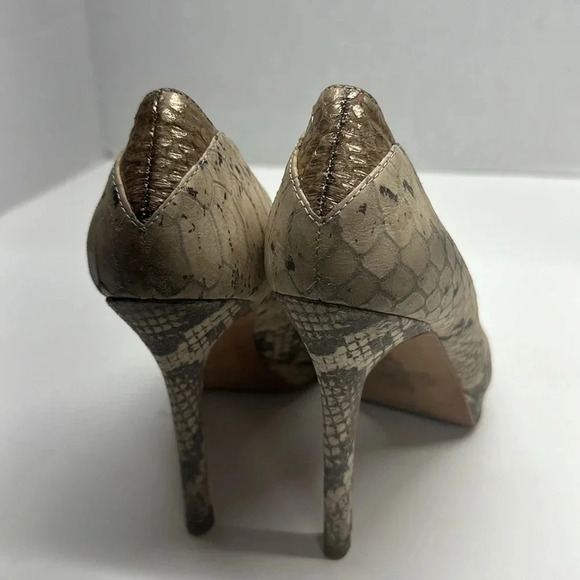 Sam Edelman Celia High Heels Platform Stiletto Leather Snake Skin Tan Brown 6 - Picture 3 of 9